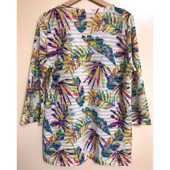 Soft Surroundings • L • Tropical Colorful Palm Leaf Burnout Striped Tunic Top - Picture 3 of 4